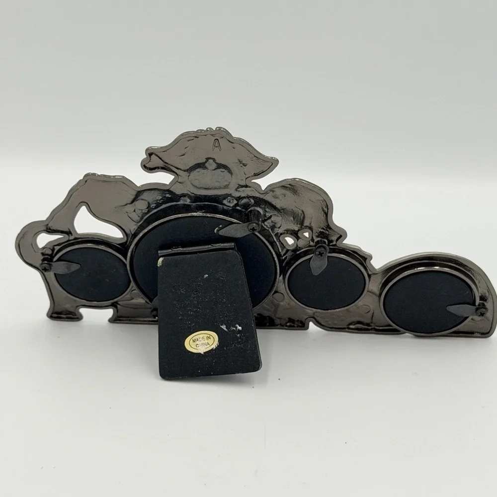 Dog Picture Frame Collage Pewter Tone‎ Cartoon Puppies Bone Bowl Multi Photo